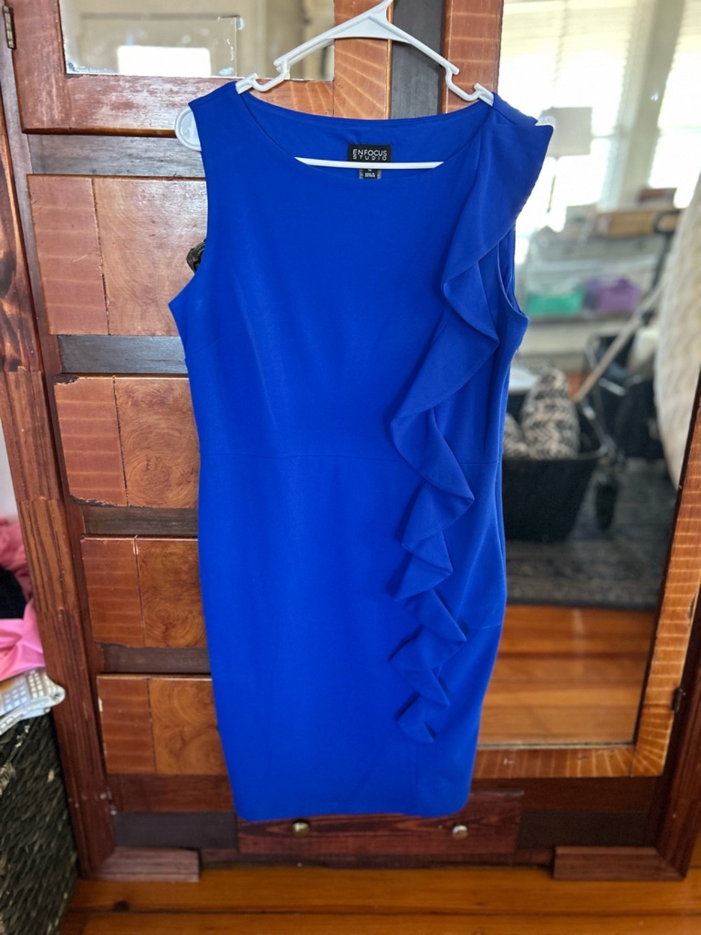 Enfocus Studio Cobalt Blue Ruffle Sheath Dress